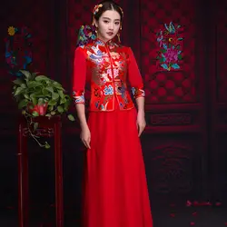 Невесты торжественное платье Традиционный китайский стиль костюм Феникс cheongsam Одежда роскошные древний Королевский Красный Qipao платье S-XXL