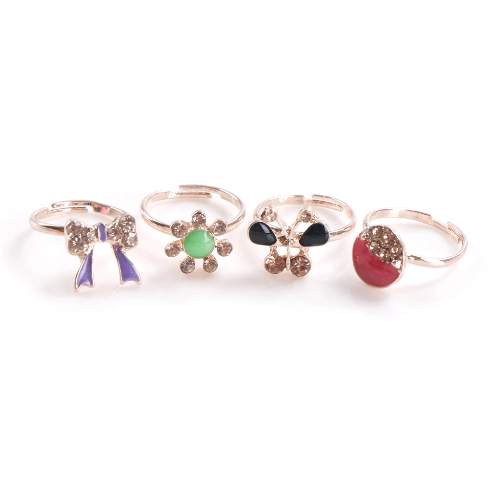 Crystal Rhinestone Girl Kid Children Rings 6pcs Rings Mix Wholesale