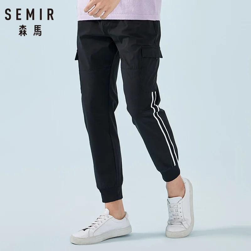 SEMIR, мужские брюки-карго для бега, спортивные штаны с боковой полосой, мужские брюки без застежки с эластичным поясом на шнурке для весны