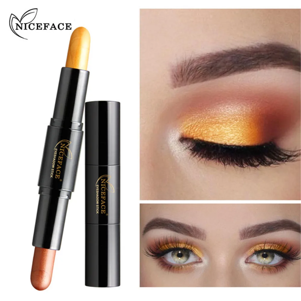 

2018 New Niceface Dual-Ended Eyeshadow Stick Make Up Eye Shadow Shimmer Pencils Double-end Waterproof Face Eye Brighten Whiting
