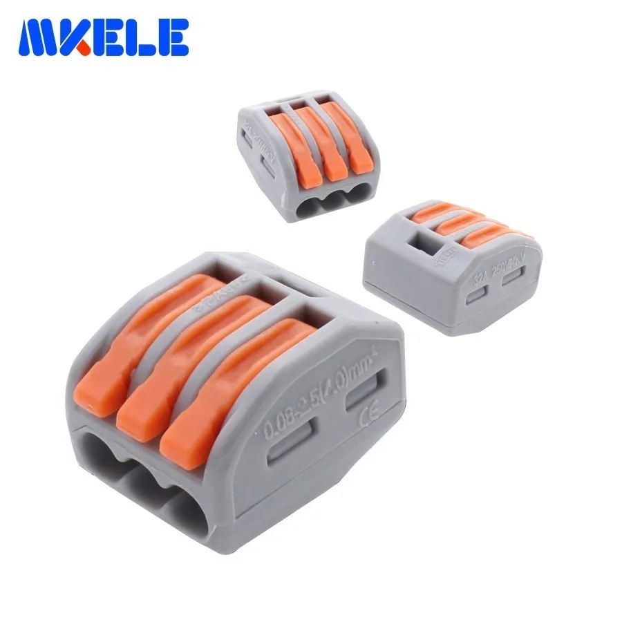 

20 Pieces/lot WAGO Terminal Wire Connector Universal Compact Wiring 3 Pin Conductor Terminals Block With Lever