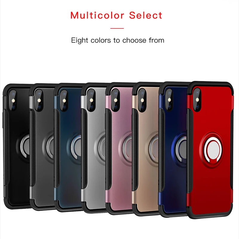 Shockproof Case For iPhone 13 12 11Pro 7 8 Plus X XR XS Max Silicone&PC Back Cover With Magnet Car Holder Metal Phone Ring Stand cool iphone 12 cases