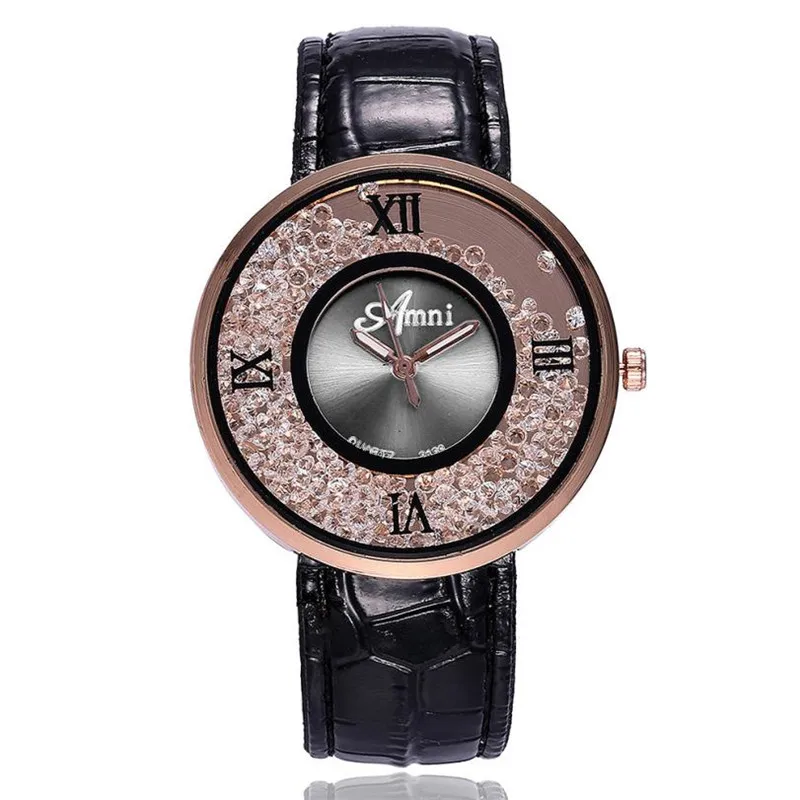 

Women Analog Quartz Round Wrist Watch Transparent Case Beads Ladies Dress Watches Leather Band Wristwatch relogio feminino