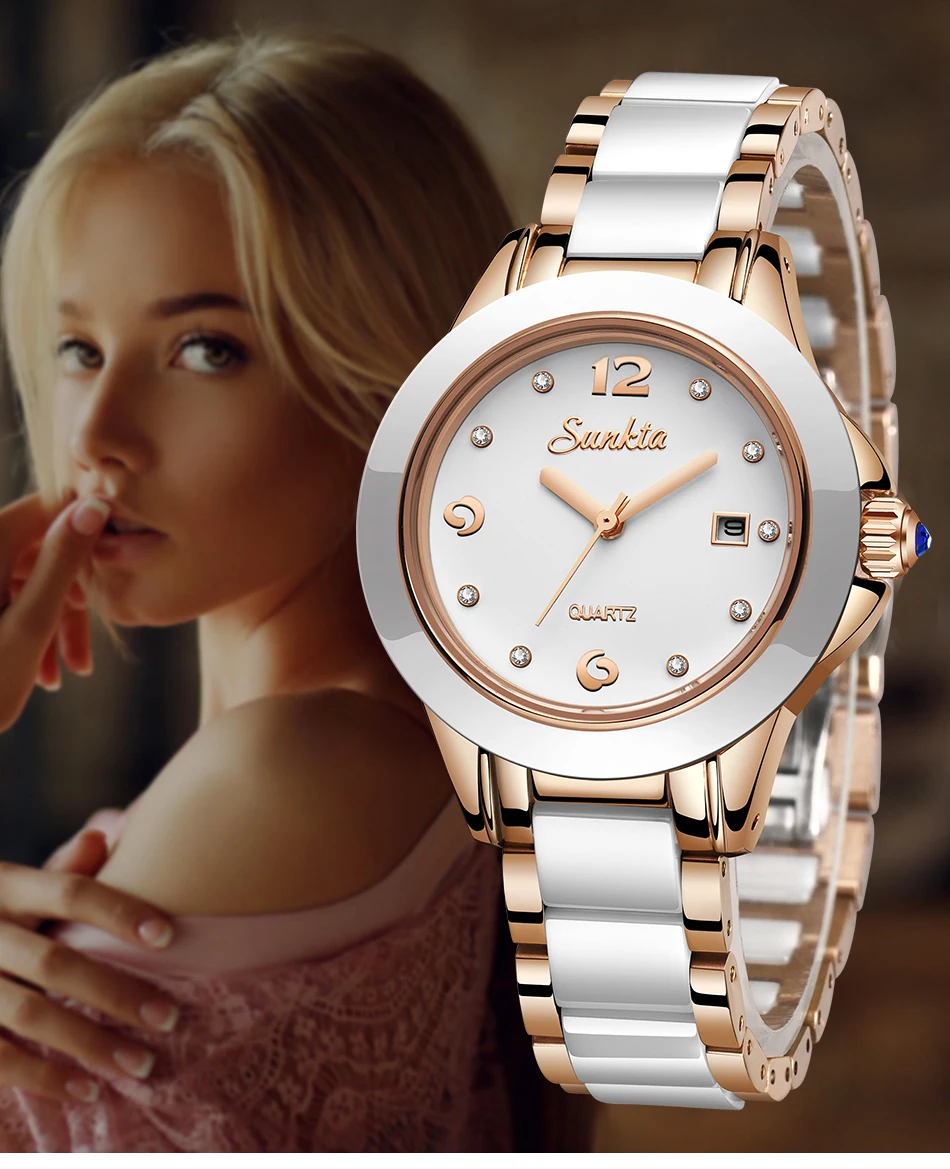 SUNKTA, модные женские часы, розовое золото, женские часы-браслет, Reloj Mujer, новинка, креативные водонепроницаемые кварцевые часы для женщин+ коробка