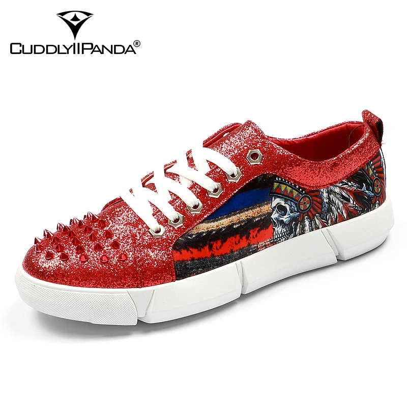 CuddlyIIPanda New Men Fashion Rivets Sneakers Spring Autumn Indians Smoking Slippers Runway Chaussures Hommes Punk Shoes | Обувь