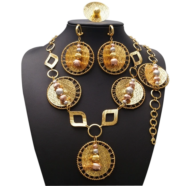 YULAILI New Fashion African Beads Jewelry Set Exquisite Dubai Pure Gold Color Jewelry Set Nigerian Wedding Bridal Bijoux YULAILI New Fashion African Beads Jewelry Set Exquisite Dubai Pure Gold Color Jewelry Set Nigerian Wedding Bridal Bijoux