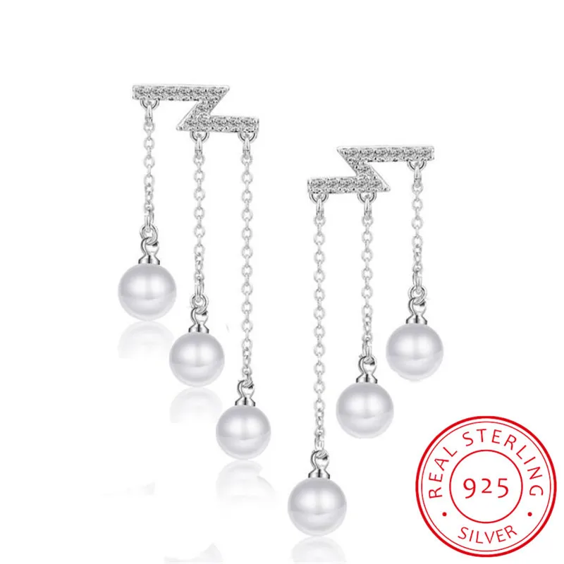 2019 New Design Tassels Pearls Earrings 925 Sterling Silver Drop For Women Fine Jewelry Free Shipping Brincos | Украшения и