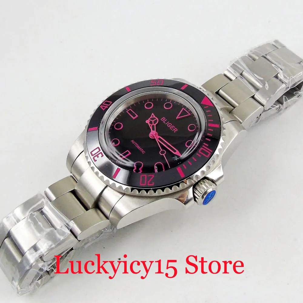 BLIGER Automatic Men's Watch With Date Window 40mm Diameter BLIGER Logo/Nologo Dial Red Marks Self Winding Watch