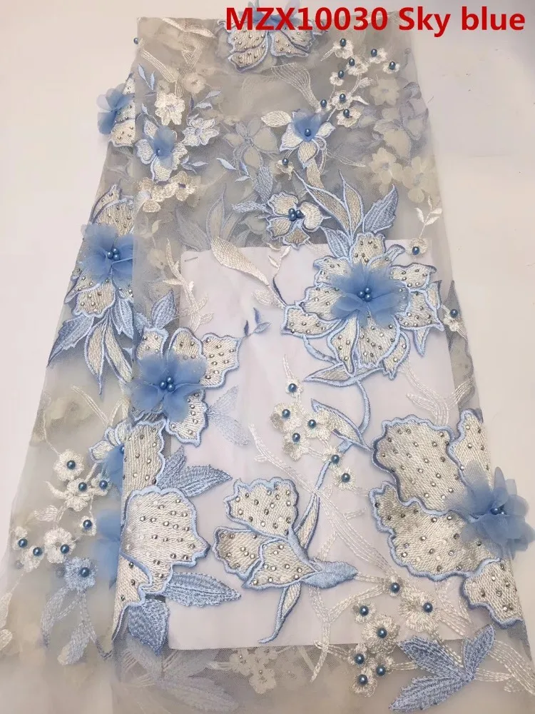

Mr.Z Elegant Nigerian Lace Fabric Big Flowers French Tulle Lace Bridal Embroidered Lace Materials With Beads&Stones For Wedding