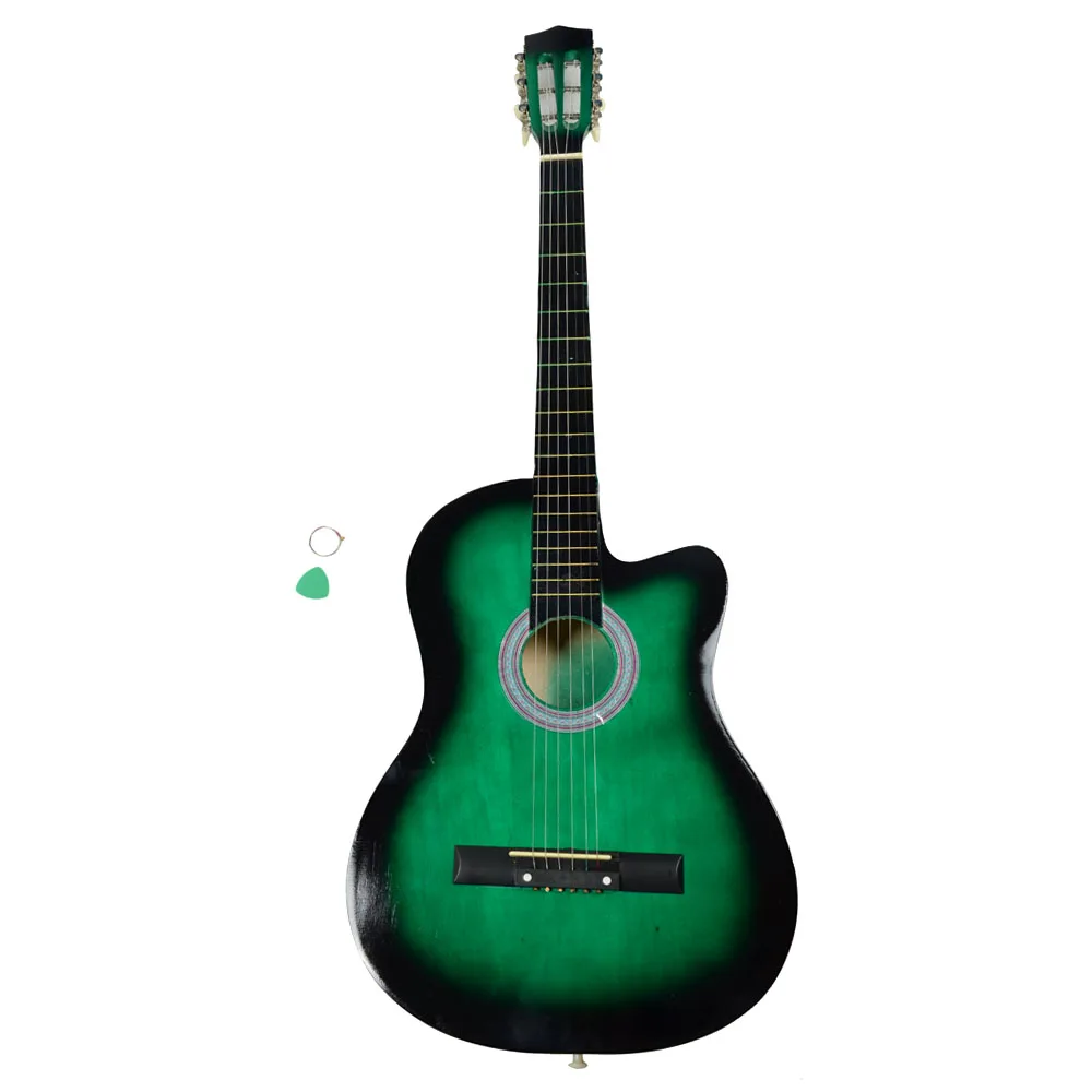

38 Inch Cutaway Acoustic Guitars with Guitar Plectrum Green