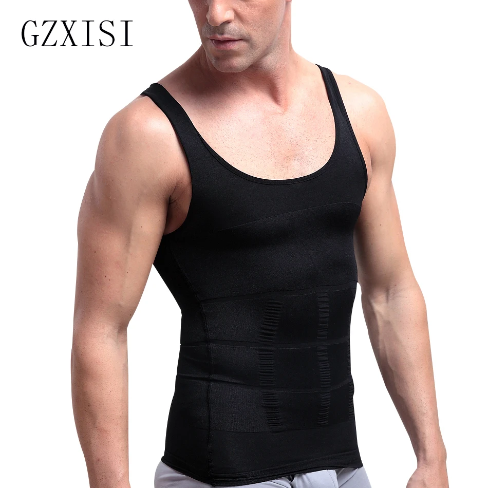 Mens Tight Slimming Body Shaper Underwear Vest Compression Shirt ...