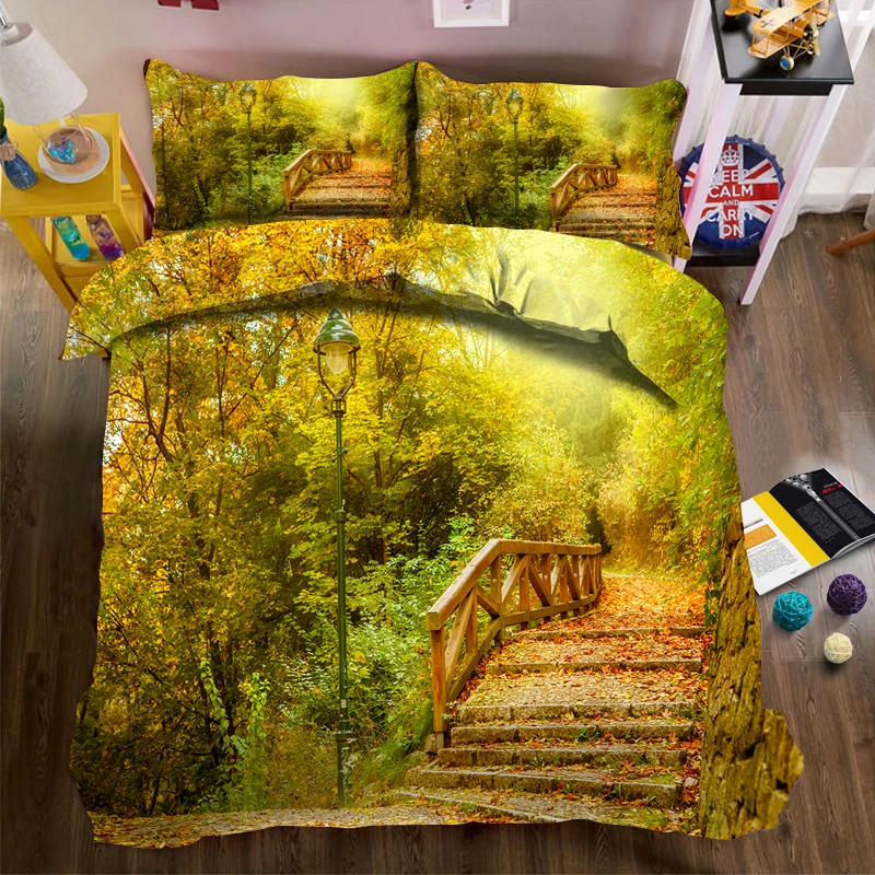 

Stone steps in the woods 3d effect photo bed linen can be customized photo pattern