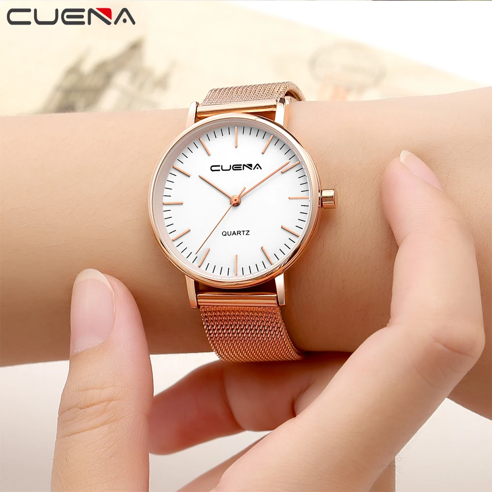 CUENA Women font b Watch b font Stainless Steel Wristwatches Simple Elegant Stable Style For Ladies