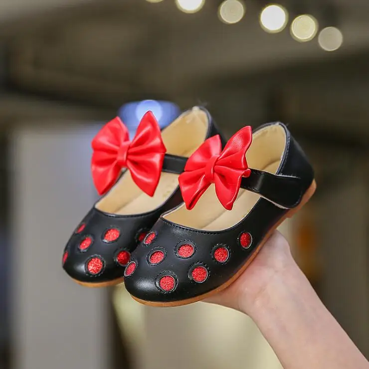 

Girls Spring Autumn Sneakers 2019 New princess Children Shoes Soft Sole Girl Cartoon Wave Dot Bow Shoes