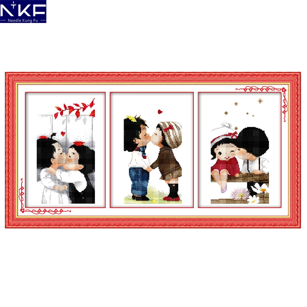 

NKF Kissing Baby Counted Cross Stitch Set Needlework Embroidery Chinese Stampede Cross Stitch Kits for Home Decor