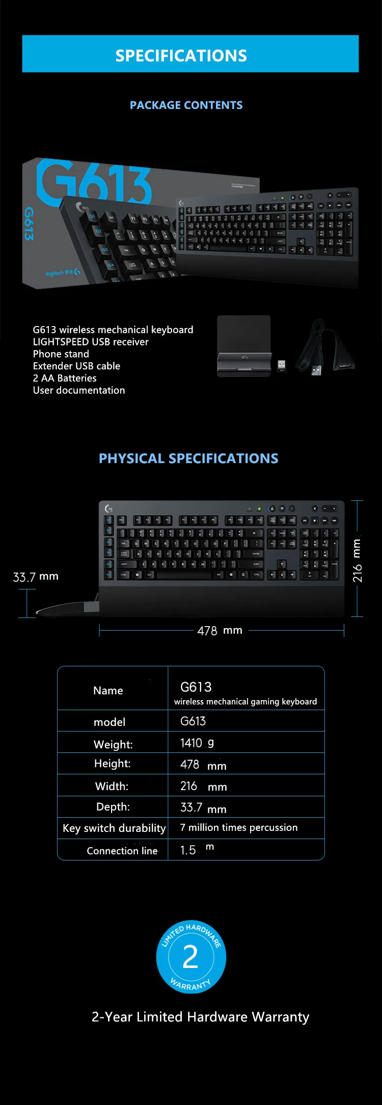 Беспроводная Механическая игровая клавиатура logitech G613