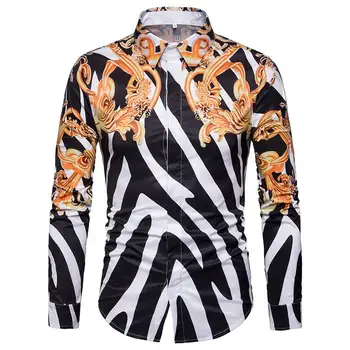 

Striped Blouse Mens Vintage print Long sleeve Mens Shirt Fashion Casual New Model Shirts
