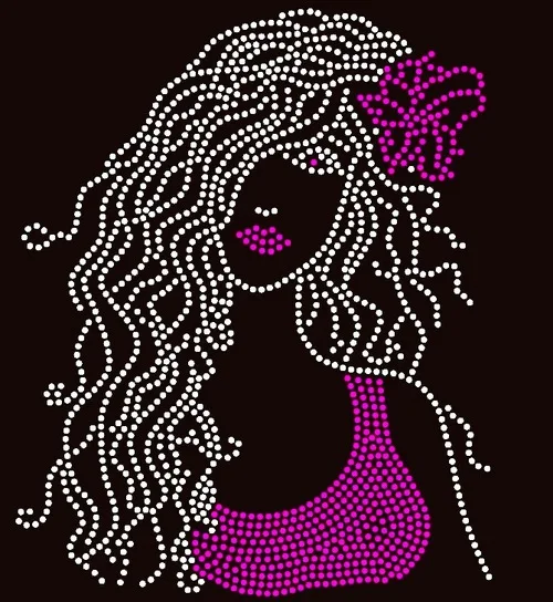 

Free shipping Long Hair Girl with bow (Fuchsia) Rhinestone Transfer