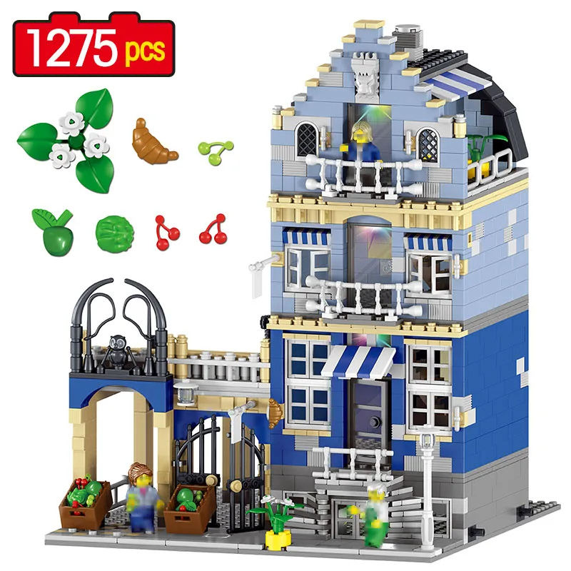 

City Street Series European Market Building Blocks Factory Ultimate Collector Big Toys 1275 PCS Compatible LegoINGlys Technic