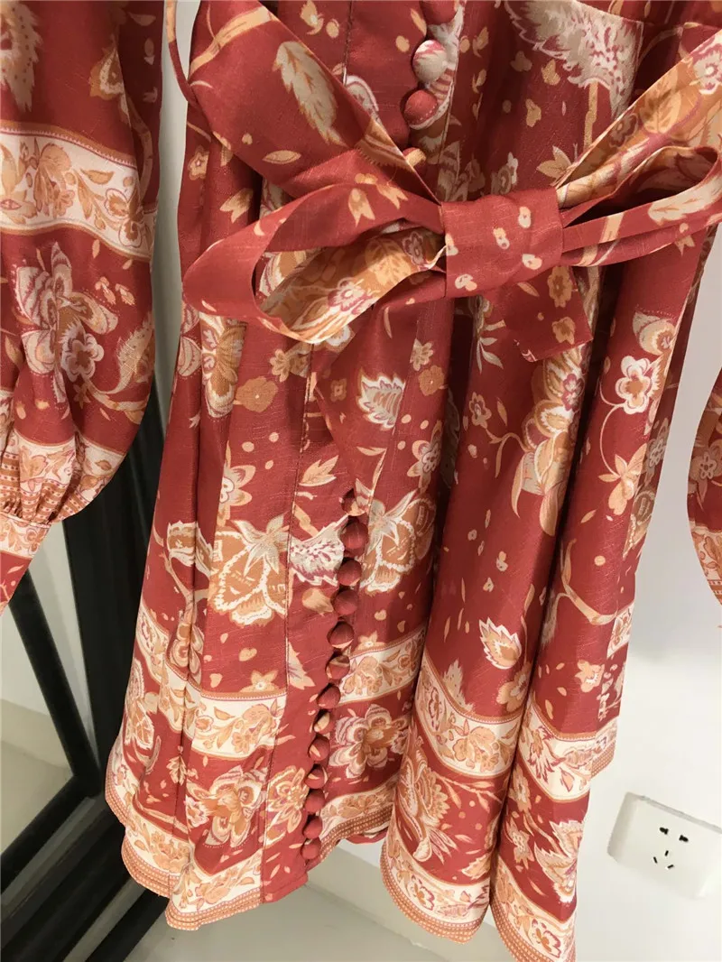 FOMOLAYIME летнее винтажное платье Vestidos Новое поступление женское платье с принтом и рукавами-фонариками для подиума