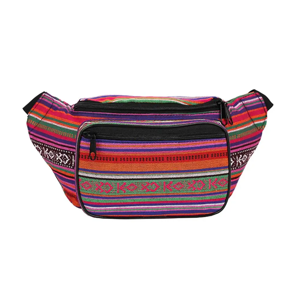 

Ethnic Wavy Print Women Canvas Fanny Pack Crossbody Shoulder Chest Waist Bag