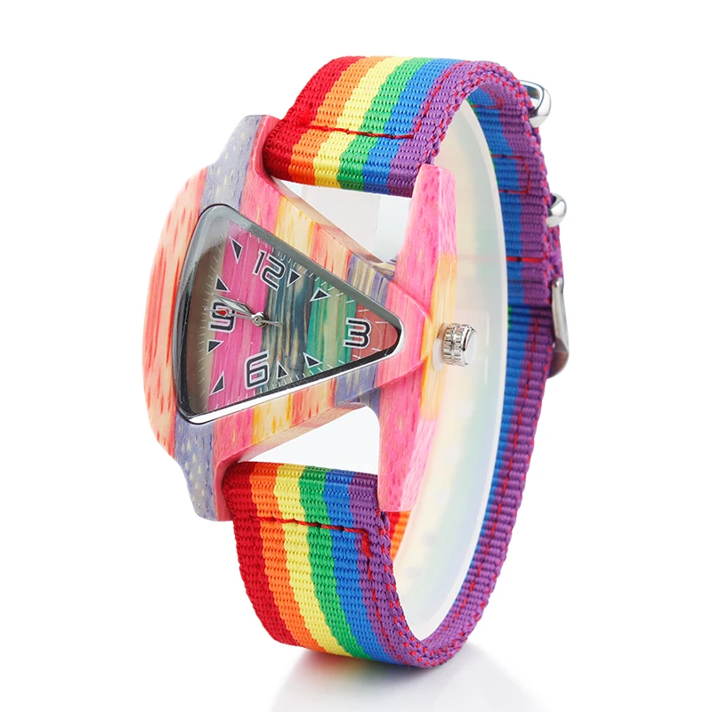 Часы наручные ALK pride с радужным деревянным ремешком для мужчин и женщин из