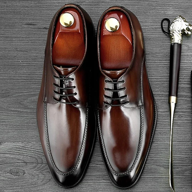 Mano Negro De Genuino Hombres Vestir Zapatos Derby Boda Los Ronda Hecho Cuero Formal Moda Banquete Oxfords Hombre Ne18 marrón Calzado Toe A Baile Elegante xXzpBqOf