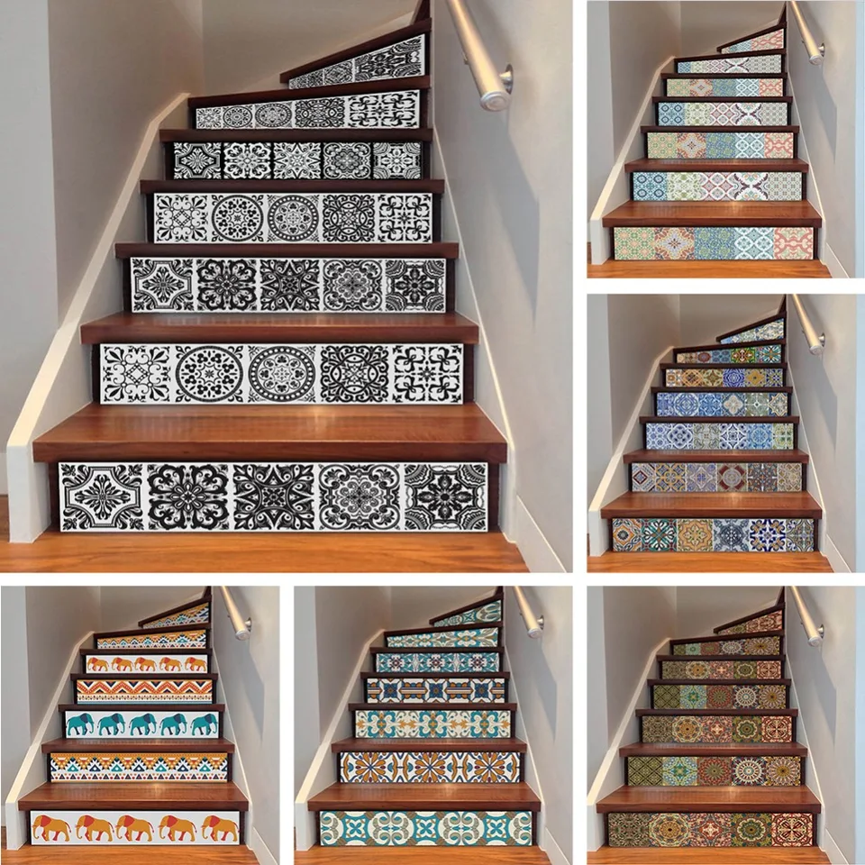 Yazi 6pcs Removable Step Self Adhesive Stairs Sticker Ceramic Yazi 6pcs Removable Step Self Adhesive