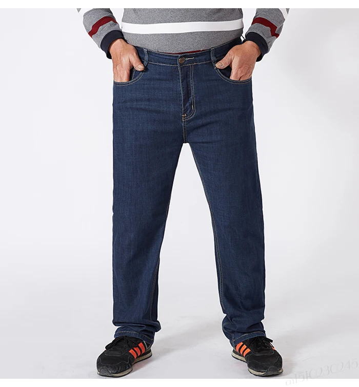 Большие размеры 44 46 48 50 52 мужские классические стильные джинсы деловые повседневные джинсовые эластичные свободные синие брюки мужские