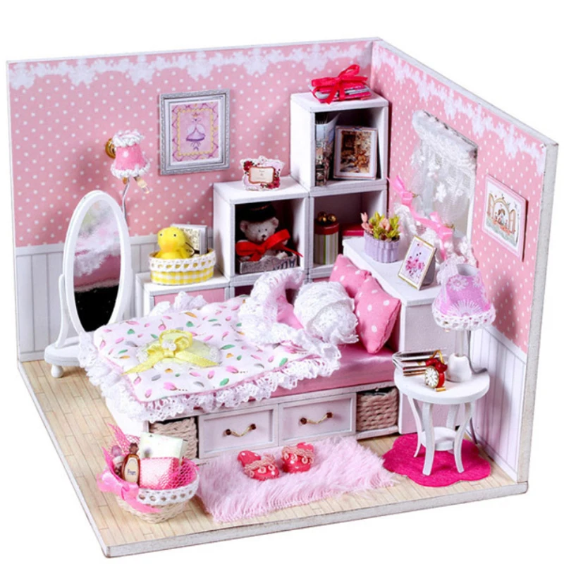 

DIY Model Doll House Miniature Dollhouse with Furnitures LED 3D Wooden House Toys For Children Birthday Handmade Crafts M001 #E