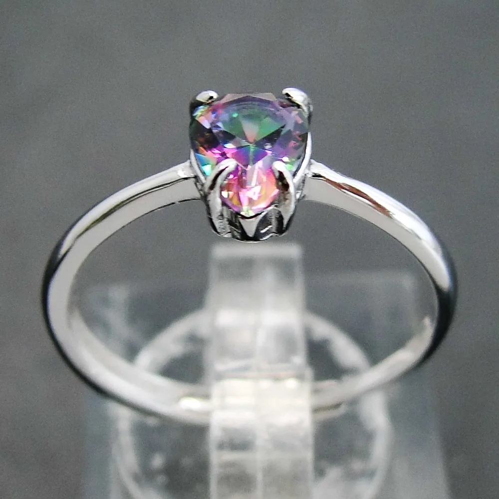 

Tanzanite Ring 925 Silver with Rings Small PS 5x7mm Tanzanite&Rainbow Mystic Topaz Women Wedding Rings Party Jewelry Size 7/8/9