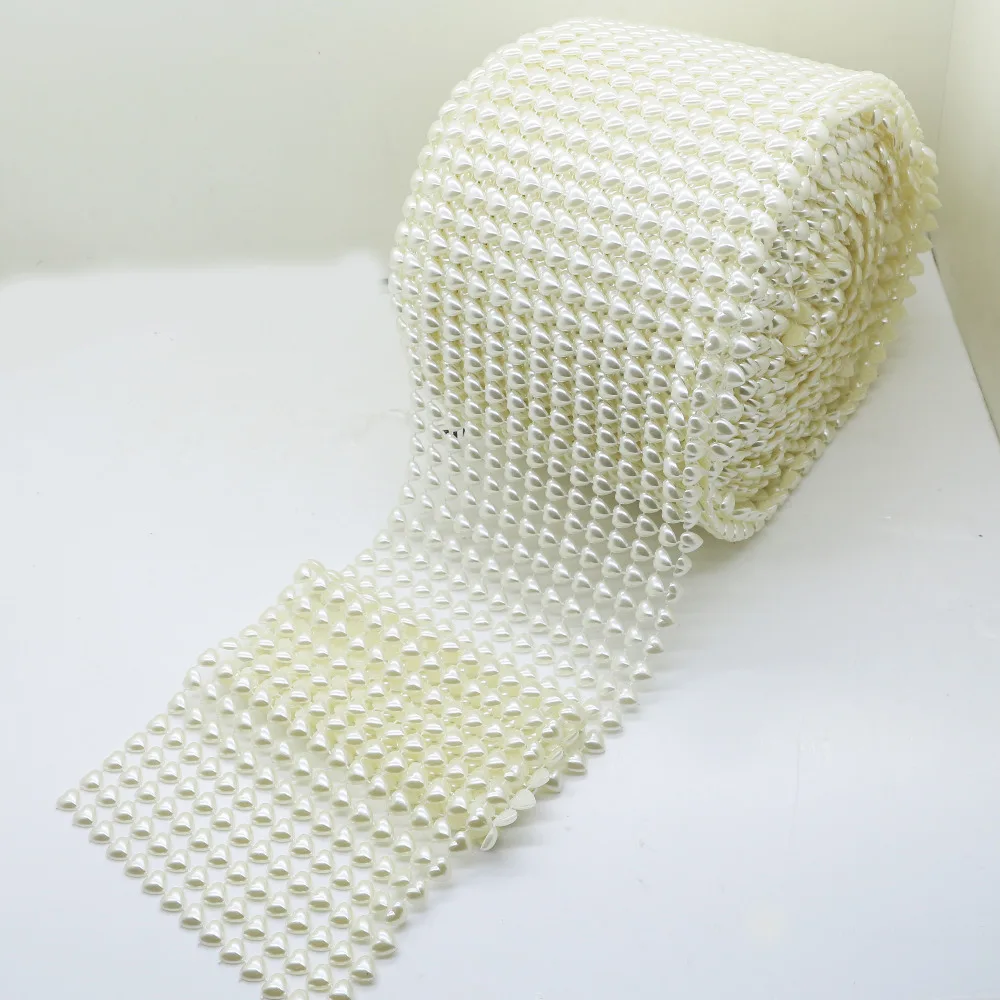 

New 50cm*12cm 14 Rows Warp Mesh Sparkle Pearl Ribbon 8mm Heart Pearl Mesh Wrap Decorative Ribbon DIY Festival Party Supplies