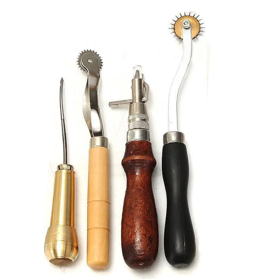 JX-LCLYL 48pcs Leather Craft Hand Tool Kit Sewing Stitching Thread Punch Groover Awl Set