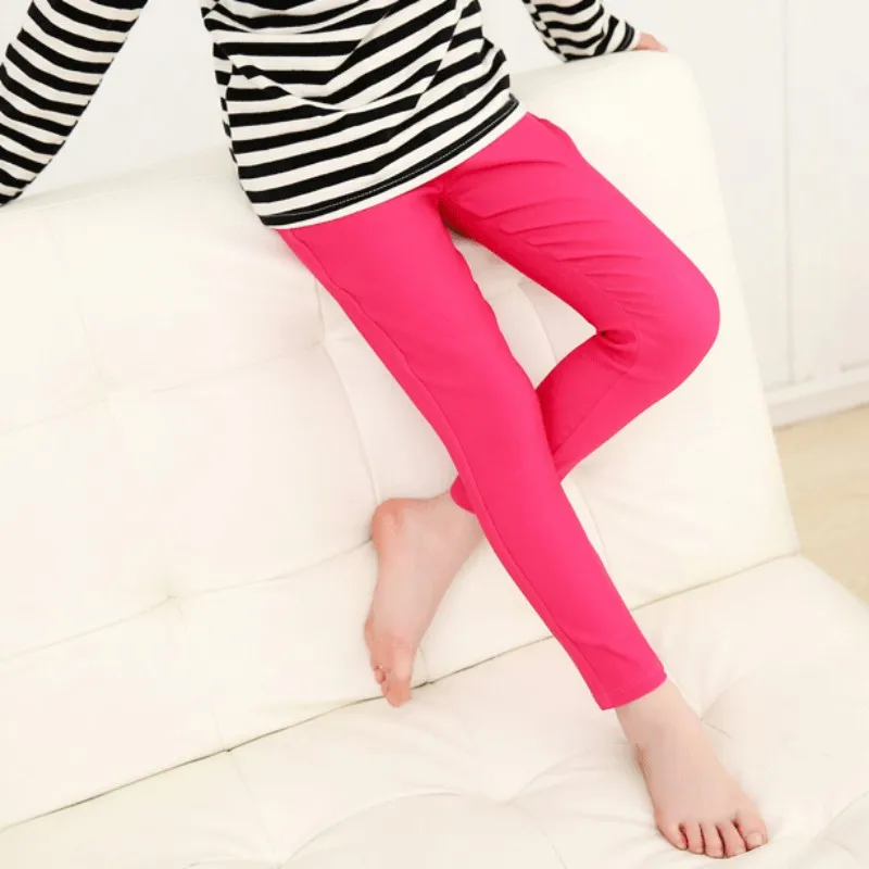 Г. Детские штаны для девочек весенне-Осенние эластичные узкие брюки ярких цветов Детские однотонные леггинсы для От 3 до 9 лет, детская одежда