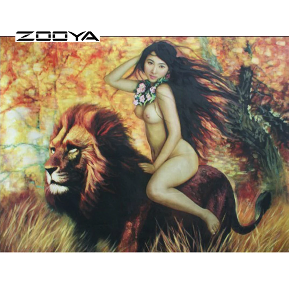 ZOOYA Diy Diamond Painting Animal Lion &amp Beauty Square Drill Full Rhinestone Pasted Cross Stitch Home Decor F112 | Дом и сад
