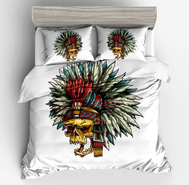 fashion sugar skull bedding set floral halloween bed duvet cover set white black modern style twin