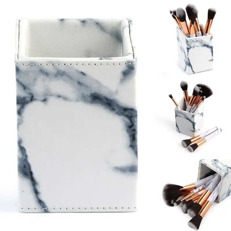 

New Home Storage Universal Make Up Brush Holder/Storage Pots White Marble Pattern Print PU Pencil Storage 2019 Home Storage Hot
