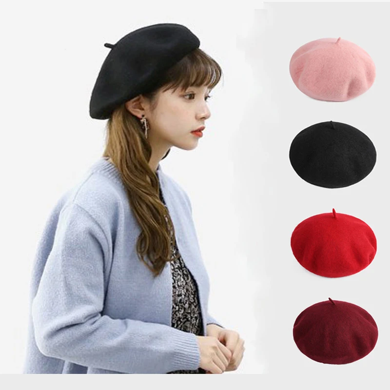 

Wool Beret Female Winter Hats For Women Flat Cap Knit 100% Cashmere Hats Lady Girl Berets Hat Female Bone Tocas Painter Hat