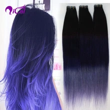 Tape In Human Hair Extensions 7A Straight Virgin Remy Brazilian Tape Extensions 40pcs Ombre Purple Skin Weft Hair Extensions