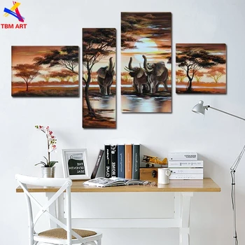 

4pcs Elephants Picture Wall Art Painting Gift 100%l Handmade Modern Abstract Oil Painting On Canvas Wall Art Home Decor JYJLV156