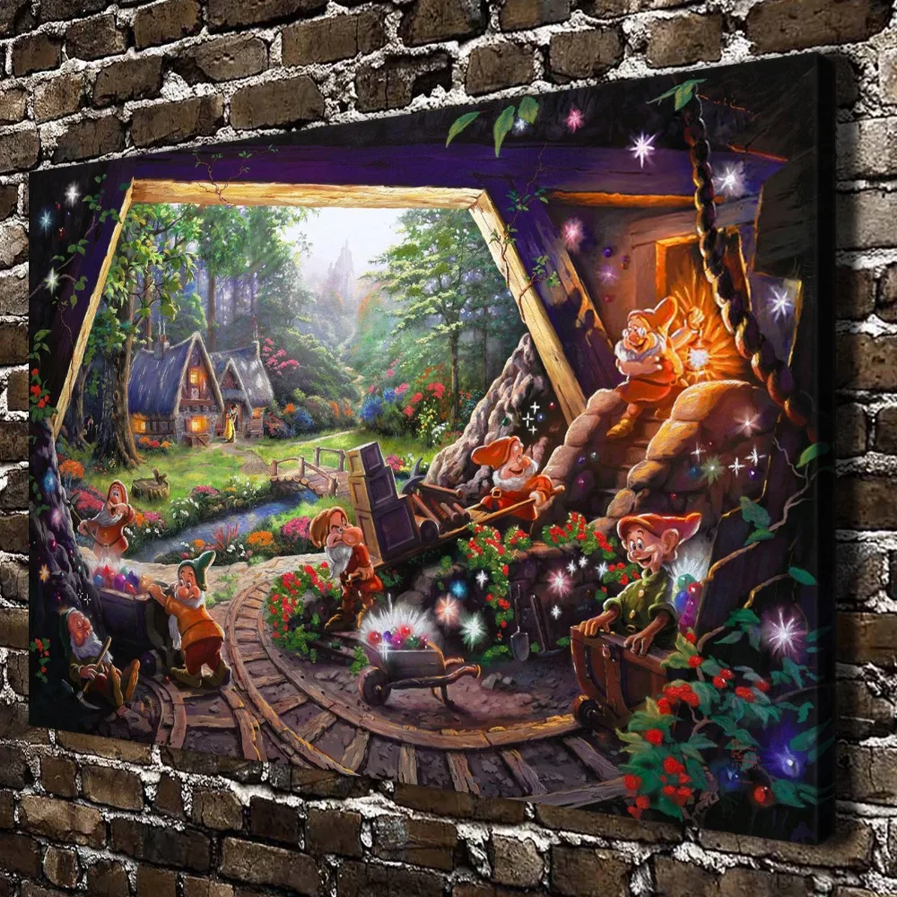 H1385-Thomas-Kinkade-Snow-White-Seven-Dwarfs-HD-Canvas-Print-Home-decoration-Living-Room-Wall-pictures (1)