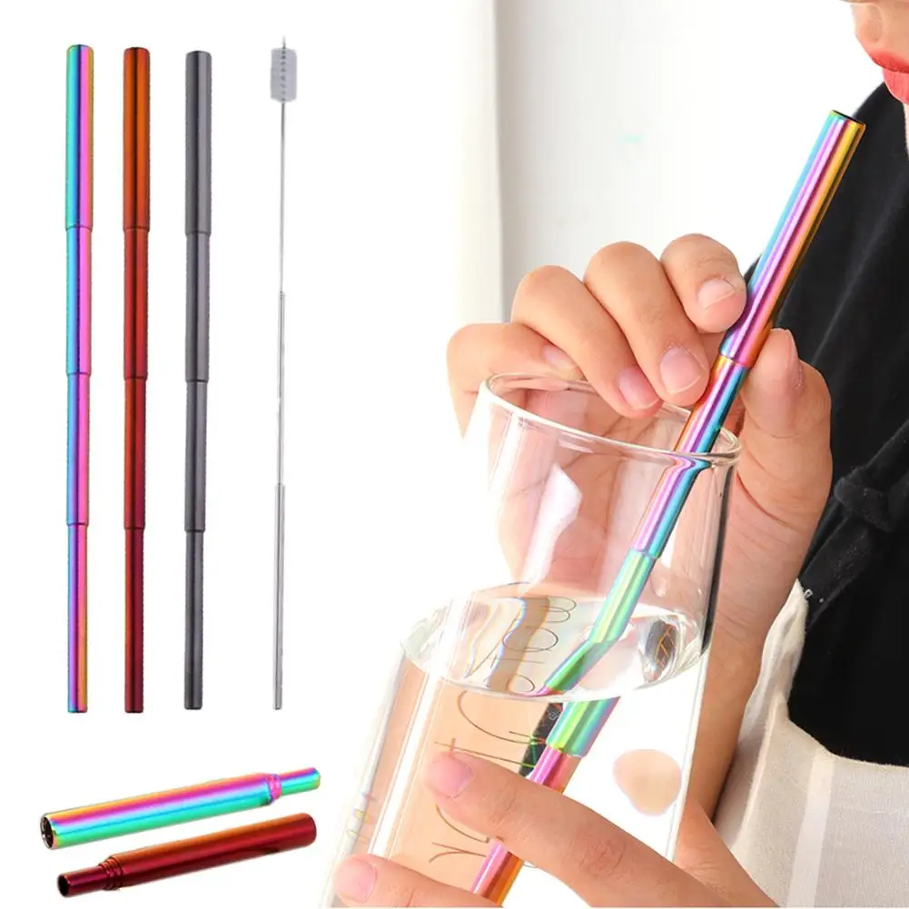 Stainless Steel Telescopic Straw Portable 2PCS-Reusable Collapsible Straws Eco-friendly Long Paragraph Milk Tea Coffee Stir Bar