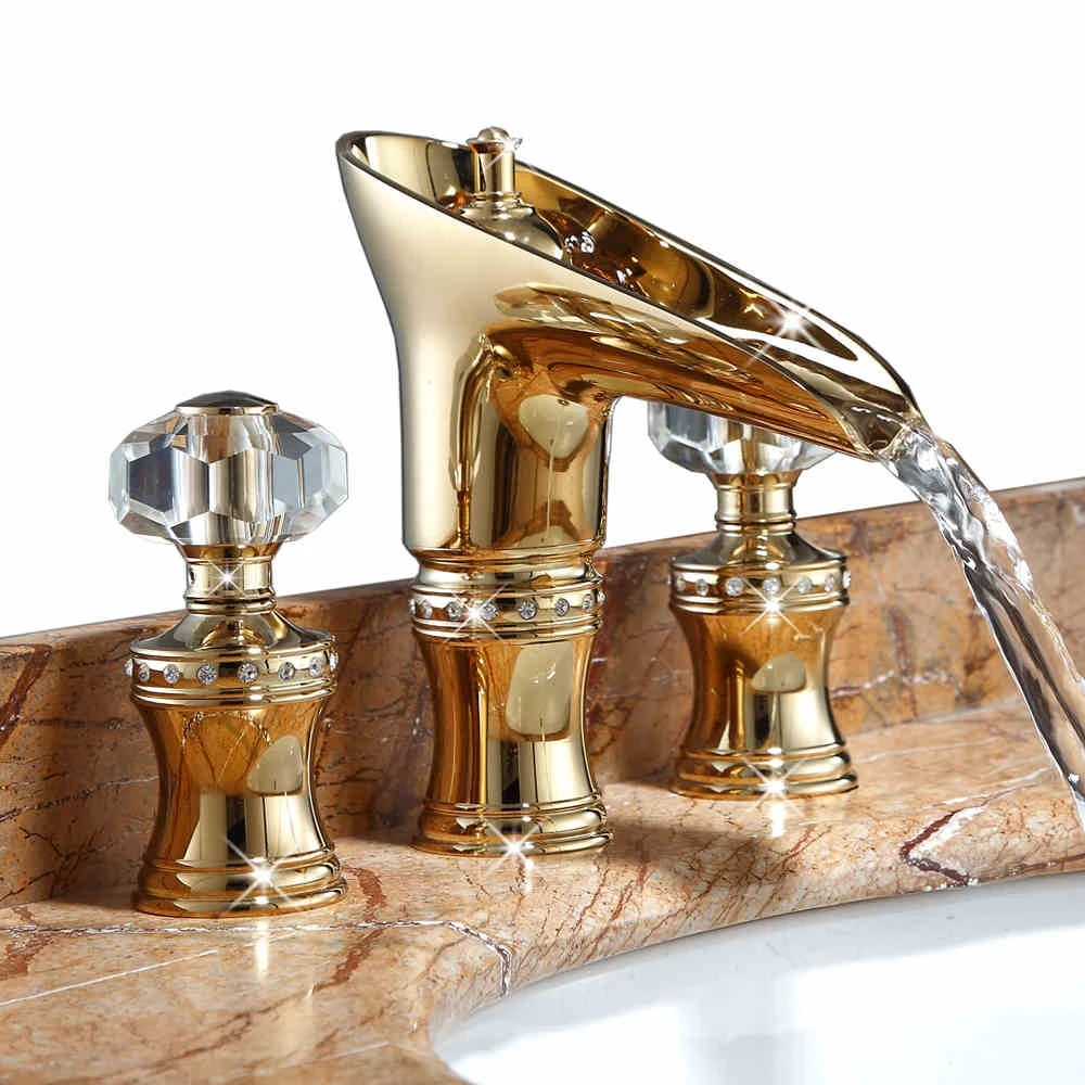 Luxury crystal dual handle solid brass copper golden Basin
