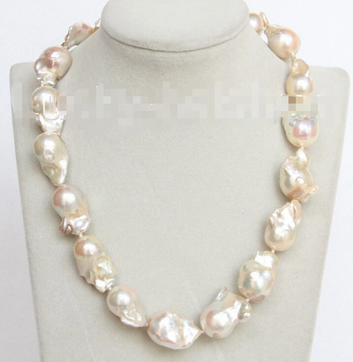 

FREE shipping> luster 18" 27mm pink-golden Reborn keshi pearl necklace filled gold clasp j10686 6.07