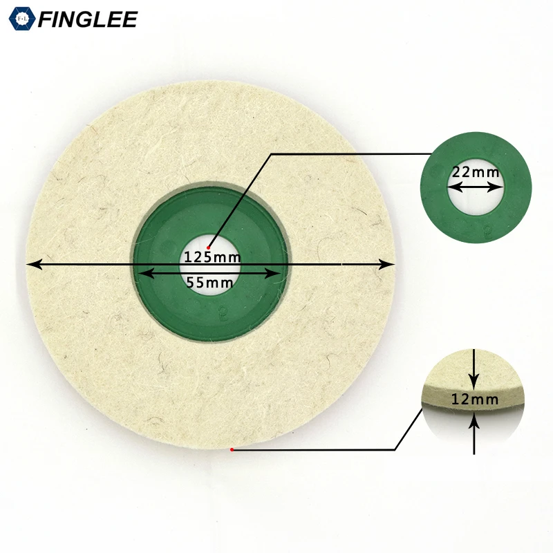 FINGLEE 1 шт. 4 дюйма/5 дюймов 12 мм высота Шерсть Войлок Полировка колеса угловая шлифовальная машина Полировка войлок полировальный диск для роторного абразивного инструмента