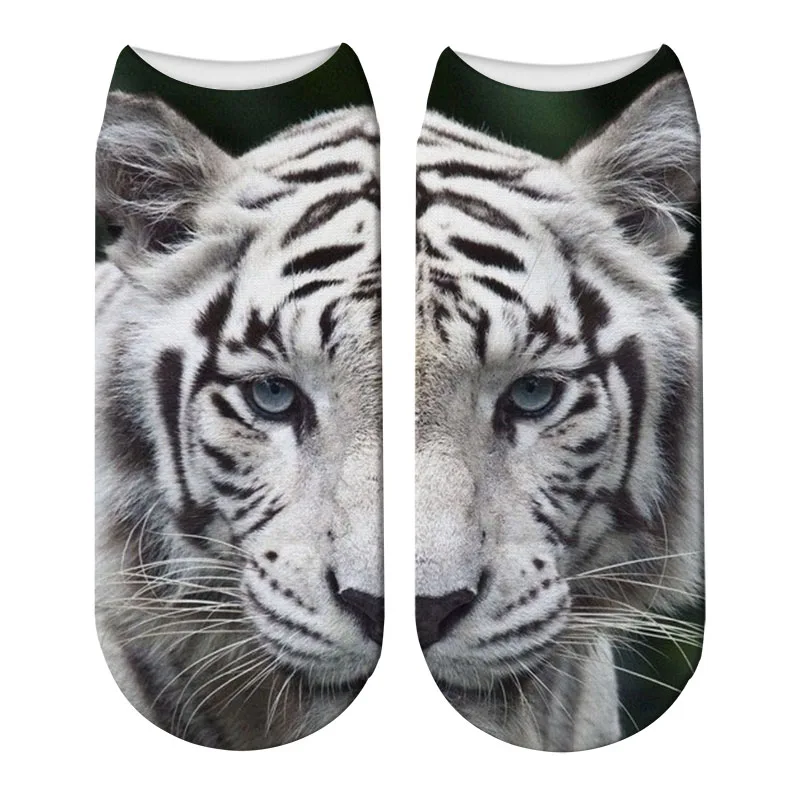 Женские носки с 3D принтом тигра, модные рождественские носки унисекс с изображением головы животных, женские забавные короткие носки с белым тигром
