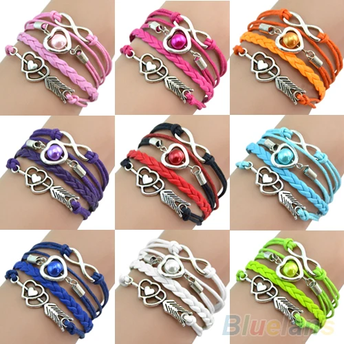 

Retro Cupid's Arrow Love Beads Cuff Bracelet Leather Bangle Lovers Gift B02 1KYR