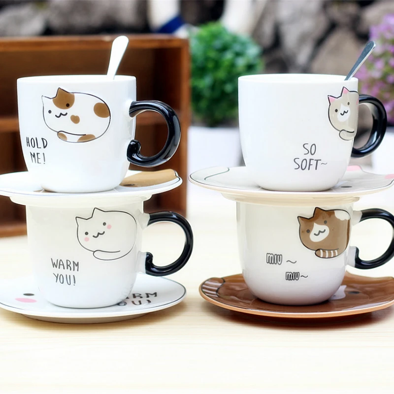 Новые милые кошачьи кружки кофейная чашка с блюдцем кофейные креативные чашки и