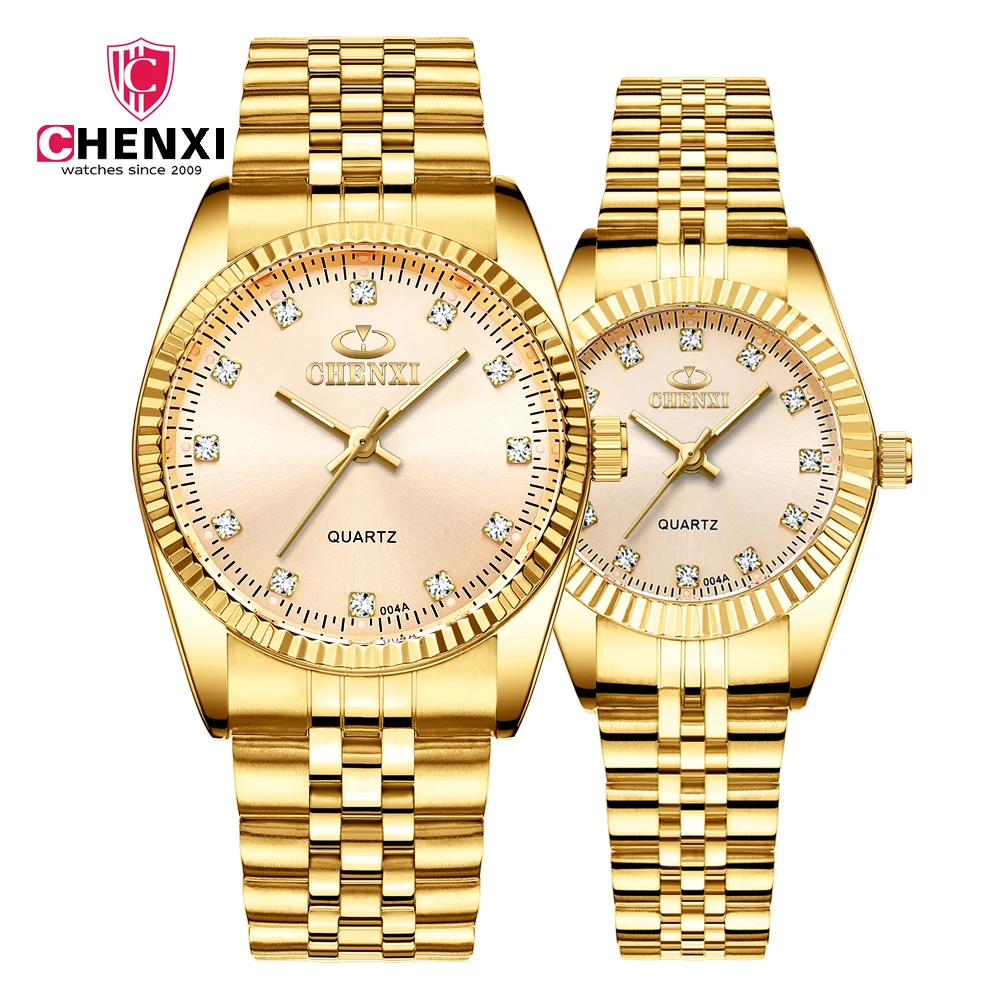

CHENXI Couple Watch Top Brand Luxury Gold Men's watch Fashion Diamond Lovers Watch Waterproof Stainless Steel relogio feminino