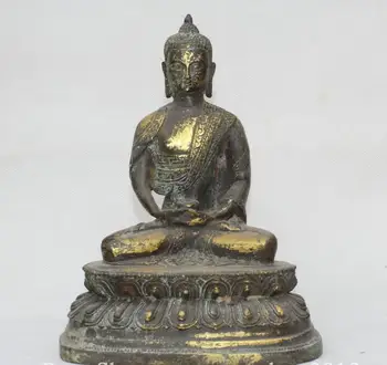 

S02074 9" Old Tibet Buddhism Bronze Gild Sakyamuni Shakyamuni Amitabha Buddha Statue